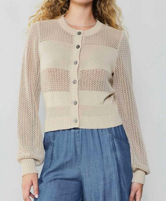 Current Air Ginny Crochet Long Sleeve Cardigan In Sand
