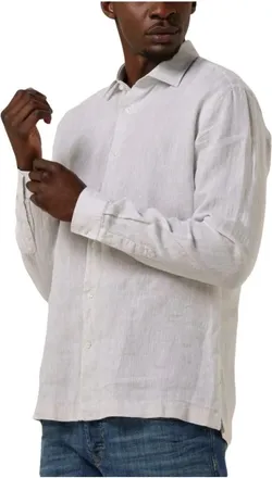 Genti Overhemden, Heren, Beige, XL, Linnen, S7054-1120 Linnen Shirt