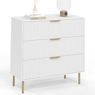 IDMarket Marcel Cassettone A 3 Cassetti Da 80 Cm Con Doghe Bianche E Oro