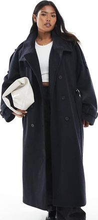 Asos Curve ASOS DESIGN Curve - Trench taglio lungo spazzolato blu navy con collo a imbuto