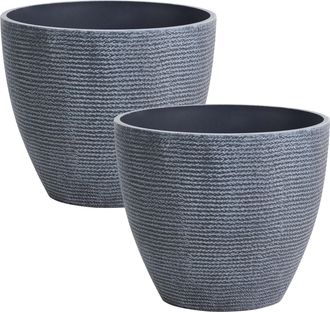 Beliani Conjunto De 2 Macetas De Jard&iacute;n Grandes Con Efecto De Punto Patio Gris Fritillaria