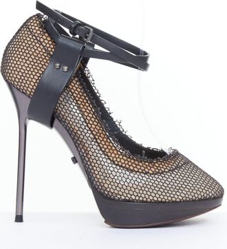 Lanvin 2011 Black Fishnet Mesh Ankle Harness Platform Heels