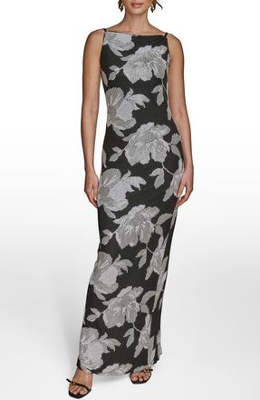 DKNY Sequin Floral Sheath Gown in Black/white at Nordstrom, Size 14