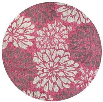 Jonathan Y Designs Zinnia Modern Floral Textured Weave Indoor/Outdoor Round Area Rug in Fuchsia/light Gray at Nordstrom, Size 5Ft 0In X 5Ft 0In