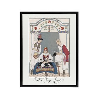 Artery8 Between Two Flames Czech Fashion Barbier Framed Canvas Wall Art in White | Size: W24 x H32