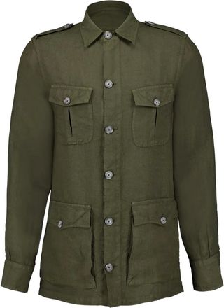 120% Lino Camicia con tasche - Verde