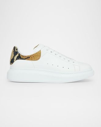 Alexander McQueen Mens Oversized Leather and Snake-Effect Low-Top Sneakers