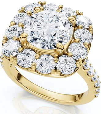 Pompeii3 Certified 3 1/2ct Cushion Halo Diamond Engagement Ring 14k Gold or Pt Lab Grown