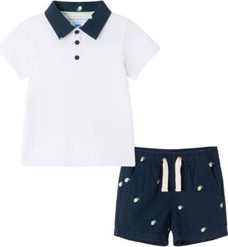 Andy & Evan Tipped Polo & Seersucker Shorts Set in White at Nordstrom, Size 12-18M
