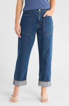 Re/Done The Bender High Waist Cuff Straight Leg Jeans in Rustic Indigo at Nordstrom Rack, Size 29