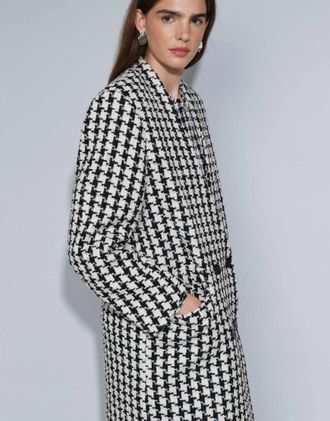Asos giacca formale lunga senza colletto a pied de poule-Nero