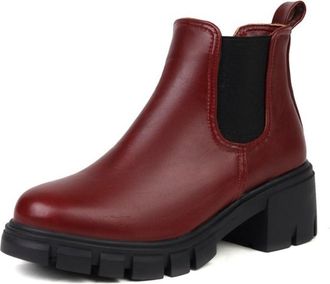 Generic Womens Chelsea Boots Round Toe Chunky Block Heels Elastic Slip On PU Leather Soft Upper Cushioned Insole Comfortable Non Slip Wear Resistant Casual Da