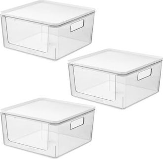 iDesign Stackable Open-Front Bins with Lid, Set of 3, Clear/White at Nordstrom