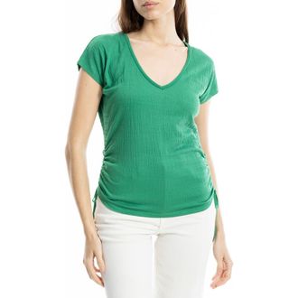 Max Studio Cap Sleeve Ruched Crinkled Knit Top in Army at Nordstrom Rack, Size X-Small