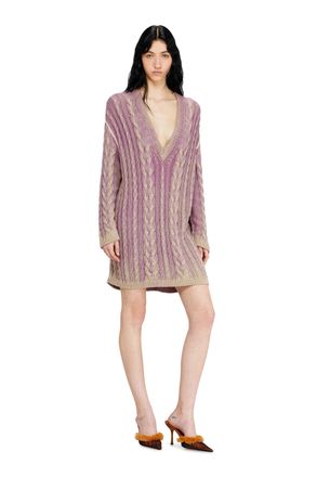 Diesel Short sweater dress in cable knit - Dresses - Woman - Violet