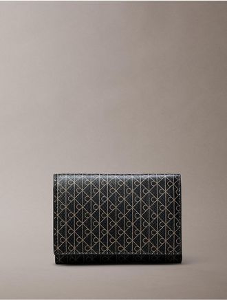 Calvin Klein Womens Allover Emblem Logo Trifold Wallet - Black