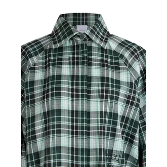Patou Cotton Check with Bow Cuffs Shirt - Green