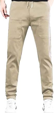 Generic High Stretch Pants Men, Multi-Pocket Durable Pants with Drawstring, High Elasticity Loose Fit Trousers with 6 Pocket, Solid Color Comfort Breathable P