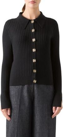 L.k. Bennett Willow Rib Merino Wool & Cotton Cardigan in Black at Nordstrom Rack, Size Xx-Small