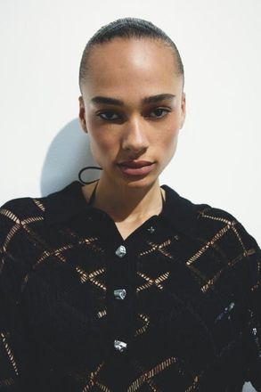 H&M Crochet-look Polo Shirt in Black at Nordstrom, Size Xx-Large