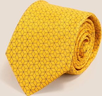 Oswin Hyde Mens Yellow Pattern Print Silk Tie
