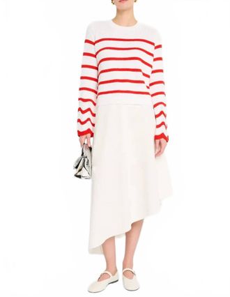 Autumn Cashmere Breton Stripe Crewneck Top In Red / White