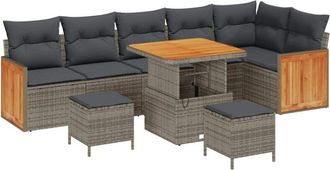 vidaXL Garden Sofa Set with Cushion 11 pcs Grey Poly Rattan vidaXL