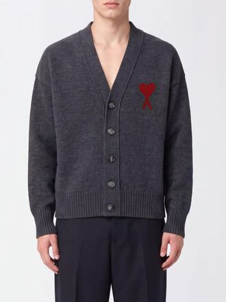 Ami Cardigan in lana con scollo a V e logo a contrasto