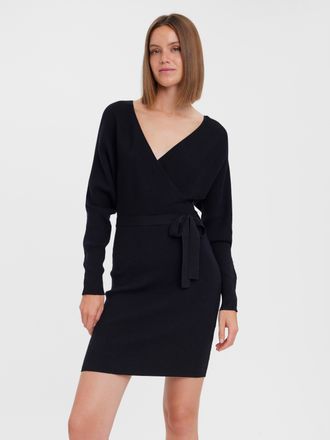 Vero Moda Strickkleid VERO MODA VMHOLLYREM LS V-NECK DRESS GA NOOS, Damen, Gr. XL, N-Gr, schwarz, Web, Obermaterial: 50% Viskose, 28% Polyester, 22% Nylon, regu