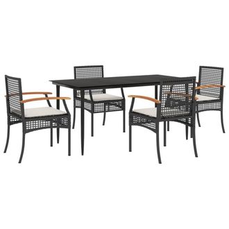 Berkfield Home 5 Piece Garden Dining Set with Cushions Black Poly Rattan