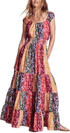 Boden Convertible Neck Tiered Maxi Dress in Multi, Ornate Vine Hotch at Nordstrom Rack, Size 0