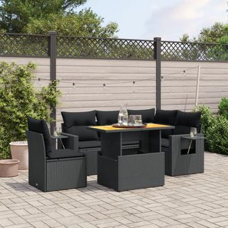 vidaXL Set De Sof&aacute;s De Jard&iacute;n 6 Piezas Y Cojines Rat&aacute;n Sint&eacute;tico Negro Vidaxl