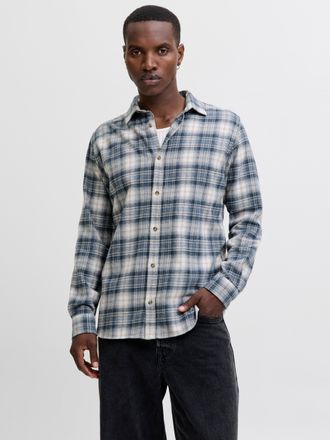 Jack & Jones Langarmhemd JACK & JONES JJJOSHUA CHECK SHIRT LS, Herren, Gr. S, N-Gr, grau (stormy weather), Web, Obermaterial: 60% Baumwolle, 40% Polyester, Hemden 