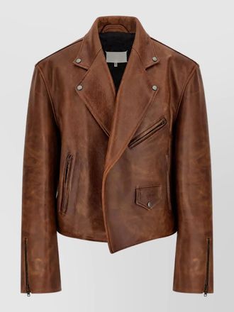 Maison Margiela leather oversized cropped biker jacket