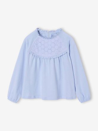 Vertbaudet M&auml;dchen Blusenshirt mit Lochstickerei hellblau