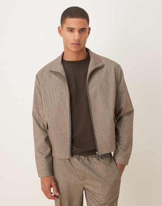 Asos Giacca sblusata elegante marrone a quadri piccoli con collo a imbuto in coordinato