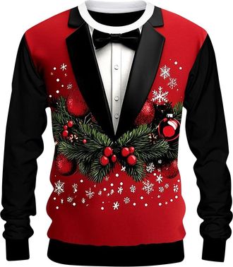 Generic Christmas Jumpers for Mens,Unisex Sweatshirt Xmas 3D Crew Neck Jumper Top for Adults Novelty Graphic Christmas Jumpers Funny Long Sleeve Pullover