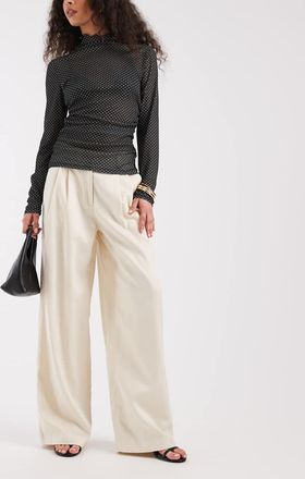 Object Pantaloni a fondo ampio a pieghe color betulla-Bianco