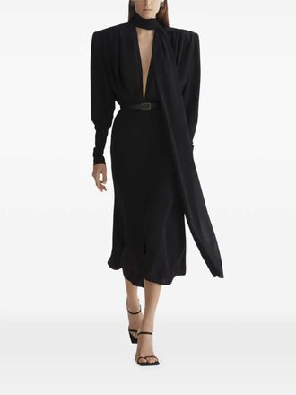 MUGLER Abito con sciarpa e cintura - Nero