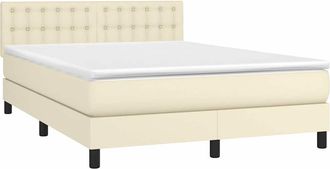 vidaXL Cama Box Spring Colch&oacute;n Y Led Cuero Sint&eacute;tico Crema 140x190 Cm Vidaxl