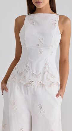 House of CB Nolia Broderie Anglaise Cotton Bow Back Top in White at Nordstrom, Size X-Small