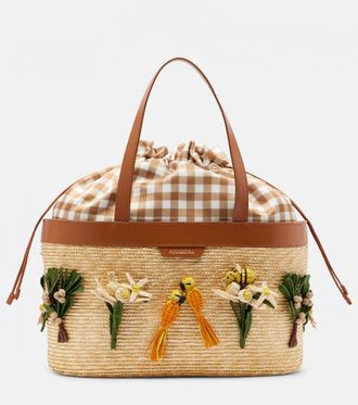 Aquazzura Birdsong appliqu&eacute; raffia tote bag