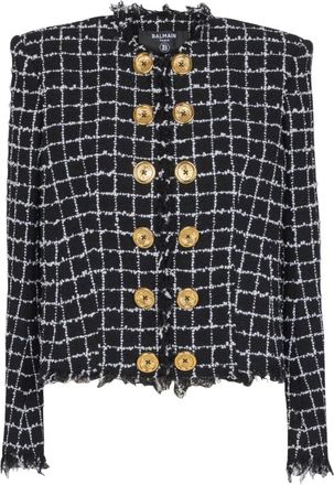 Balmain Kort tweed jasje - Dames - Blazers - Zwart - M - Tweed - Jassen