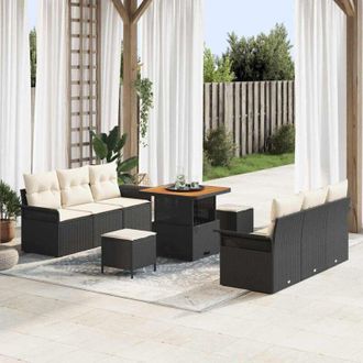 vidaXL Conjunto De Sof&aacute; De Jard&iacute;n 9 Pcs Negro, Crema 80 X 80 X 71 Cm Vidaxl