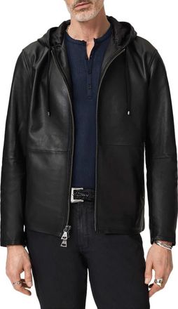 John Varvatos Niko Leather Hoodie in Black at Nordstrom, Size 52