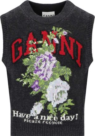 Ganni GILET FLOWERS GRIGIO GANNI