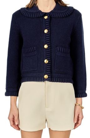 English Factory Braided Detail Collar Cardigan in Navy at Nordstrom, Size Medium