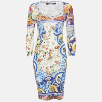 Roberto Cavalli Multicolor Printed Jersey Round Neck Short Dress