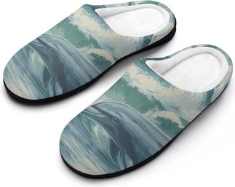 Generic Dolphins Jumping Out Water Slippers Men Winter Warm Cotton Anti-Slip Indoor Slip-Ons House Shoes