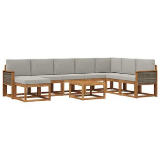 vidaXL Conjunto De Sof&aacute;s De Exterior 9 Pcs Natural Y Gris Claro Vidaxl